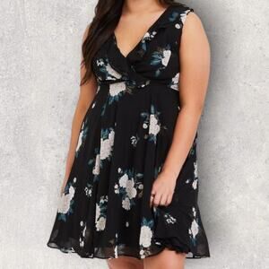 Torrid Black Floral Chiffon Sleeveless Skater Mini Dress Plus Size 18 NWT V Neck